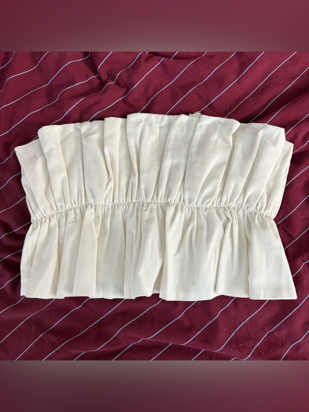 Princess Polly Cream Smocked Strapless Crop Top